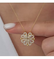 Kalpli Açılabilir Yonca Figürlü Gold Kolye-925 Ayar Gümüş