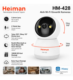 HM-428 360° Dönebilen Renkli Gece Görüşlü 2 Yönlü Sesli Wi-Fi Güvenlik ve Bebek Kamerası 128GB Destekli