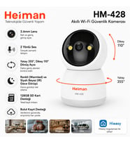 HM-428 360° Dönebilen Renkli Gece Görüşlü 2 Yönlü Sesli Wi-Fi Güvenlik ve Bebek Kamerası 128GB Destekli