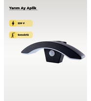 Siyah Sensörlü Led Yarım Ay Aplik 3200K (Sarı Işık)