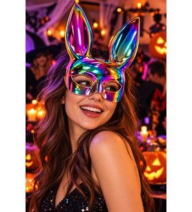 Holografik Tavşan Kulaklı Parti Maskesi Parlak Renkli Halloween Cadılar Bayramı Kostüm Aksesuarı