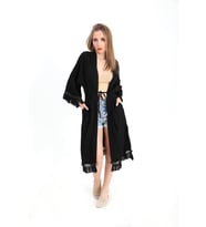 Kimono Palmiye Baskılı Püsküllü - Siyah