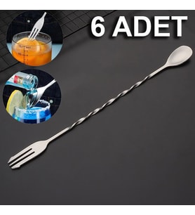 304 Çelik 6 Adet 32 cm Çift Başlı Kokteyl Karıştırma Barmen Kaşığı cin582-6