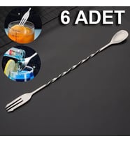 304 Çelik 6 Adet 32 cm Çift Başlı Kokteyl Karıştırma Barmen Kaşığı cin582-6