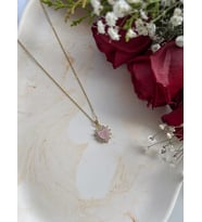 Kadın Gold Pembe Kalp Zirkon Çelik Hediye Kolye