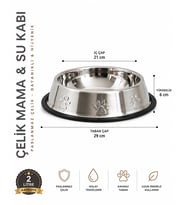 Köpekler İçin Pati Desenli Çelik Su Kabı 30 Cm - 64 Oz - 2 LT