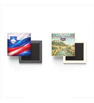 Buzdolap Magnetleri - Slovenya Bayrağı ve Ljubljana Retro Tema - 2'li Set Magneti