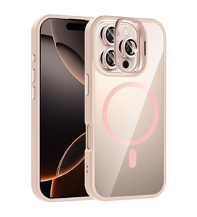 Coverzone iPhone 16 Pro ile Uyumlu Z-Etro MagSafe Wireless ?arj Destekli, G��l� Manyetik Tutucu, Stand Olabilen, Kamera Lens Hediyeli Koruyucu K?l?f Pembe