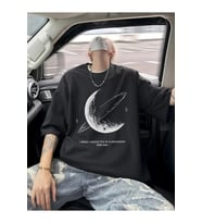 Baskılı Oversize Bisiklet Yaka T-shirt - Siyah