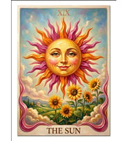 Güneş Tarot Kartı Sarı Gülen Dekoratif Kanvas - Mdf Ahşap Tablo