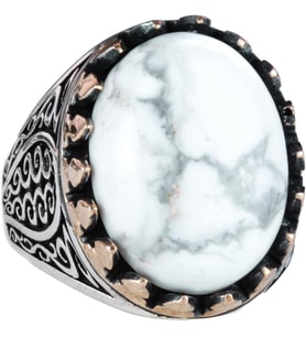 925 Ayar Katı Gümüş Erkek Yüzük, Doğal Taşlarla - El Yapımı Zarafet (Howlite Taşı)
