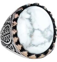925 Ayar Katı Gümüş Erkek Yüzük, Doğal Taşlarla - El Yapımı Zarafet (Howlite Taşı)