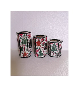Yeni yıl temalı Tealight 3 lü Mumluk Seti (Çok Renkli)