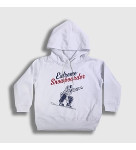 Presmono Unisex Çocuk Beyaz Extreme Snowboarder Hediye Kayak Kapüşonlu Sweatshirt 508548tt