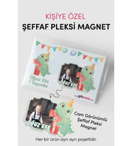 Kişiye Özel Şeffaf Pleksi Magnet – Dinozor Temalı Doğum Günü Hatırası (Her Yaşa Özel)