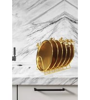 Gold Metal Pasta Sunum Tabağı Set 6 Lı Tabaklık Stand Lı Lüx