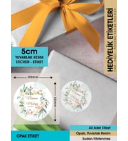 Suluboya Çiçek Modeli 2, Etiket Modeli Ürünlerinize Özel 5cm - 40 Adet Opak Sticker
