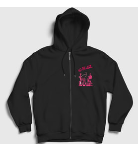 Presmono Unisex Siyah Stage Gorillaz Fermuarlı Kapüşonlu Sweatshirt 55052tt
