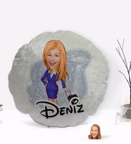 BK Gift Kişiye Özel İsimli Hostes Karikatürlü Yuvarlak Dekoratif Kırlent Yastık-2