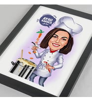 Kişiye Özel Yemek Yapan Kadın Karikatürlü Resim Çerçevesi