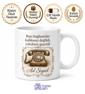 Eski Telefon Temalı Nostaljik Baskılı Kupa Bardak Hediyelik Porselen Mug