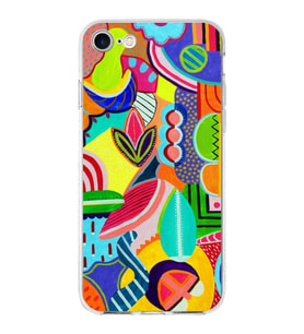 PrintiFy Apple  iPhone 7 ile Uyumlu 1mm Slim Fit Retro Renkler 6 Baskılı Şeffaf  Kılıf