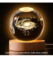 3D Samanyolu Galaksi Kristal Küre USB LED Işıklı Ahşap Standlı Gece Lambası