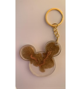 Şeffaf Epoksi İçinde Gold Süslemeli Gold Aksesuarlı Mickey Mouse Şekil Anahtarlık El Yapımı Hediyelik