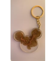 Şeffaf Epoksi İçinde Gold Süslemeli Gold Aksesuarlı Mickey Mouse Şekil Anahtarlık El Yapımı Hediyelik