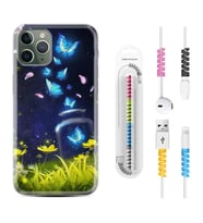 Apple iPhone 11 12 13 14 Pro Max Kılıf Kablo Koruma Spiral Silikon Neon Butterflys 1309