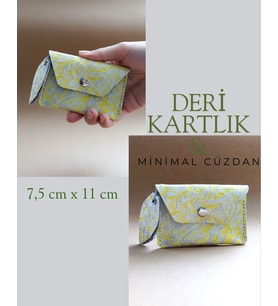Hakiki Deri Minimal Avuçiçi Sarı Leopar Tasarım Kadın Kartlık Cüzdan