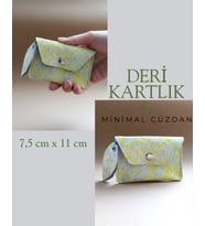 Hakiki Deri Minimal Avuçiçi Sarı Leopar Tasarım Kadın Kartlık Cüzdan