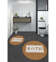 EVDEYA Dijital Mozaik Desen Bath Yazılı İkili Yuvarlak Banyo Paspası Klozet Takımı, YKLOZET-7-KAHVE, (Kahverengi)