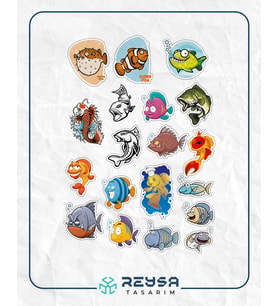 Balık Stikcer Set-1 15 Parça Telefon, Tablet, Defter, Laptop Sticker