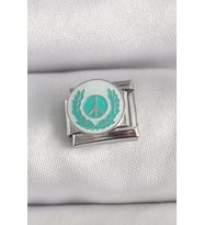Mey İthalat® 316L Çelik Gümüş Renk Beyaz Mavi Barış İşareti İşlemeli Nomination Charm