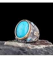 Senin Silver – Şah Duruşu 925  Oval Taşlı Maskülen Yüzük (Firuze)
