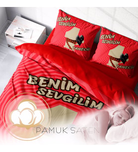 MonoHome Sevgililer Günü Pamuk Saten Çift Kişilik Nevresim Takımı Birtanem (Kırmızı)