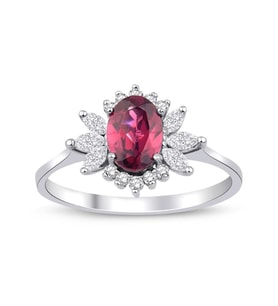 Lotus Çiçeği Rhodolite Tektaş Pırlanta Yüzük