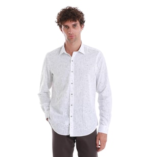 Beyaz  Comfort Fit Baskılı Slim Yaka Uzun Kollu Spor Gömlek