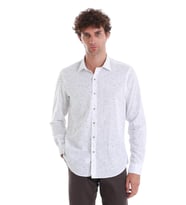 Beyaz  Comfort Fit Baskılı Slim Yaka Uzun Kollu Spor Gömlek