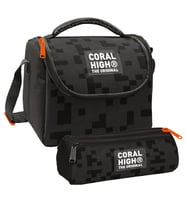 Coral High Erkek Çocuk Siyah Blok Desenli Thermo Beslenme Çantası ve Üç Bölmeli Kalem Çantası Seti