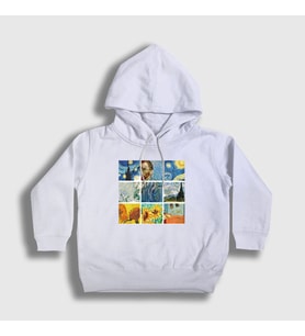 Presmono Unisex Çocuk Beyaz Art Painter Vincent Van Gogh Kapüşonlu Sweatshirt 303042tt