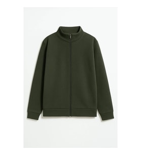 Erkek Haki Dik Yaka Fermuarlı İçi Polarlı Sweatshirt