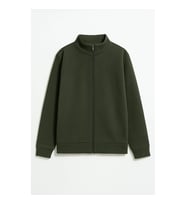 Erkek Haki Dik Yaka Fermuarlı İçi Polarlı Sweatshirt