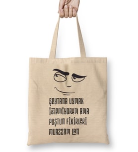 Komik Söz Şeytana Uymak istemiyorum Bez Çanta Uzun Saplı