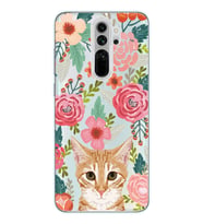 Redmi Note 8 Pro Uyumlu Kedi ve Çiçek Desenli Şeffaf Telefon Kılıfı
