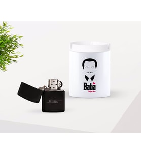BK Gift Kişiye Özel Babalar Günü Hediyesi Baba Godfather Tasarımlı Seramik Kül Tablası ve Benzinli Çakmak Seti-5 (Model 1)