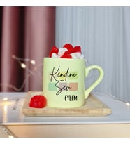 Kendini Sev Tasarımlı Kişiye Özel Sarı Türk Kahvesi Fincanı