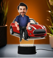 Doğum Günü Hediyesi,Sevgiliye Hediye, Kişiye Özel Fotoğraflı Mini Cooper Tasarımlı Erkek Karikatür 3D Led Lamba (Beyaz)