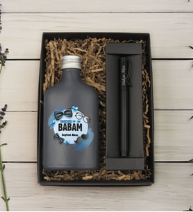 BK Gift Kişiye Özel İsimli Baba Temalı Antrasit Tasarım Cam Şişede Kolonya 200 ml & Siyah Metal Roller Kalem ve Hediye Kutusu-9, Babaya Hediye, Babalar Günü Hediyeleri, Hediyelik Baskılı Kolonya